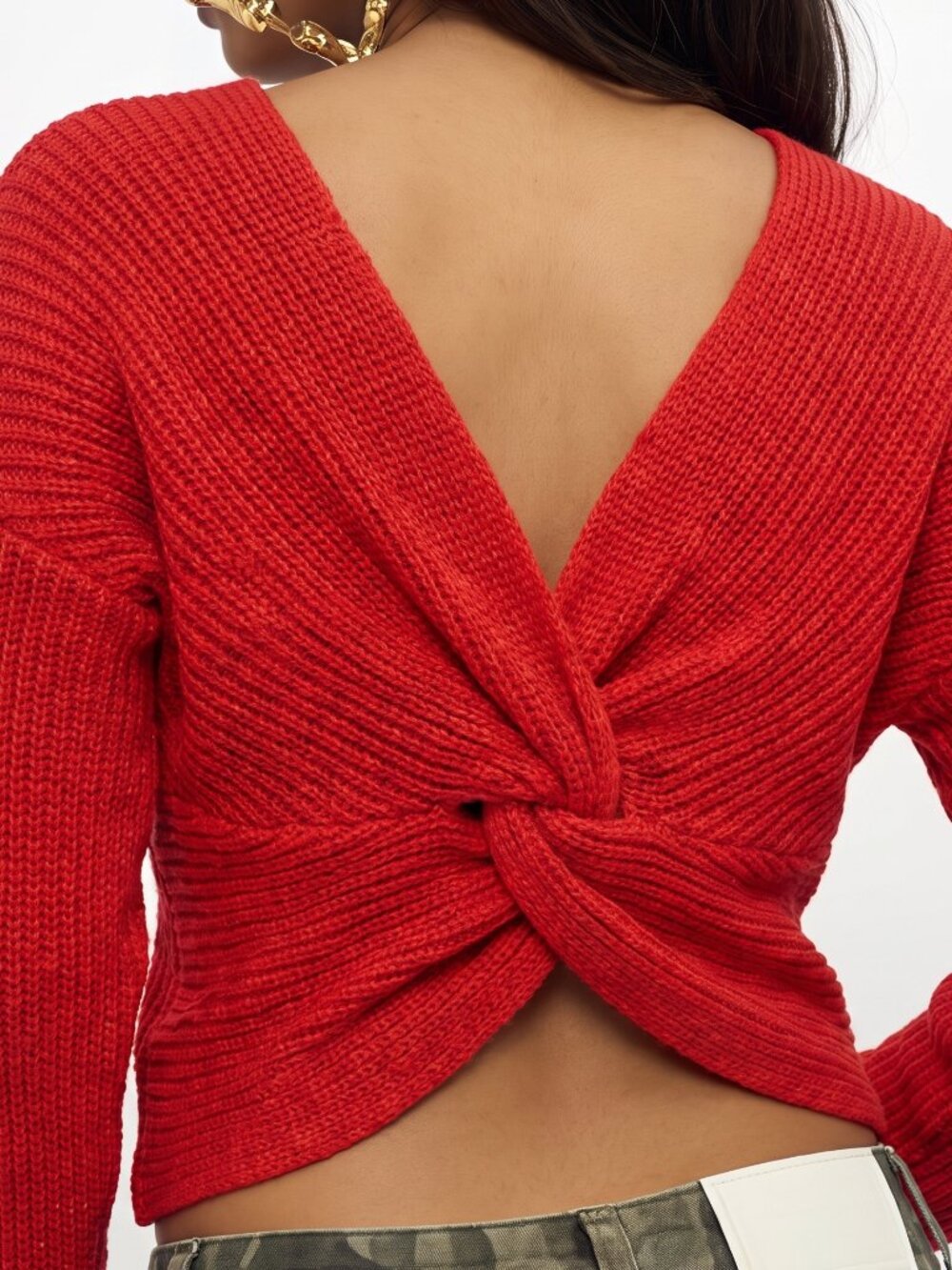 PPLA Ribbed Rio Knit Twist Back Sweater